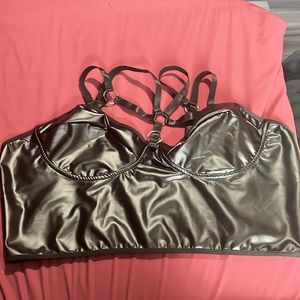 Black leather crop top